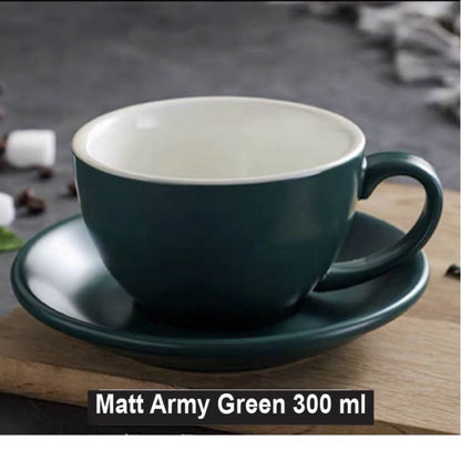 (Ready Stock)Coffee Espresso Latte Cup Ceramic Thick 210 ml  240ml 300ml with Saucer Multi Glossy Color Matt Colour