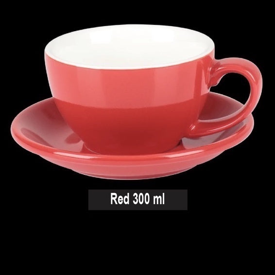 (Ready Stock)Coffee Espresso Latte Cup Ceramic Thick 210 ml  240ml 300ml with Saucer Multi Glossy Color Matt Colour