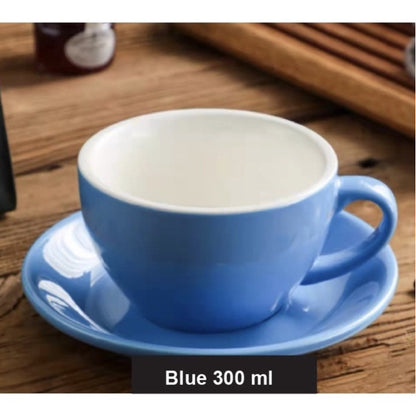 (Ready Stock)Coffee Espresso Latte Cup Ceramic Thick 210 ml  240ml 300ml with Saucer Multi Glossy Color Matt Colour