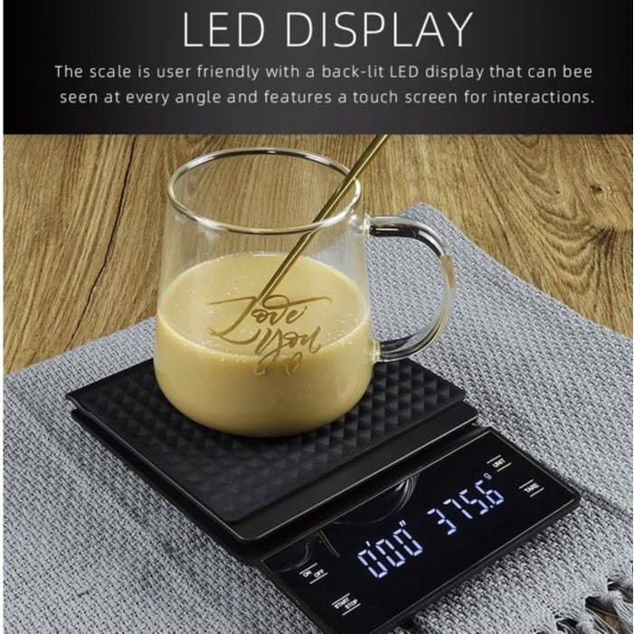 (Ready Stock)Coffee Espresso Kitchen Baking Digital Weighing Timer Tare Function Scale Accuracy 0.1 to 3000 gram BLK