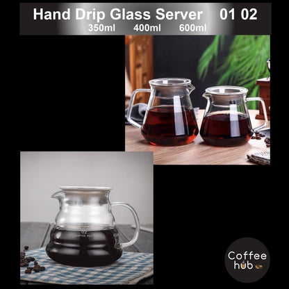 (Ready Stock)Coffee Hand Drip Glass Server High Borosilicate 350ml 400ml 600ml with Lid