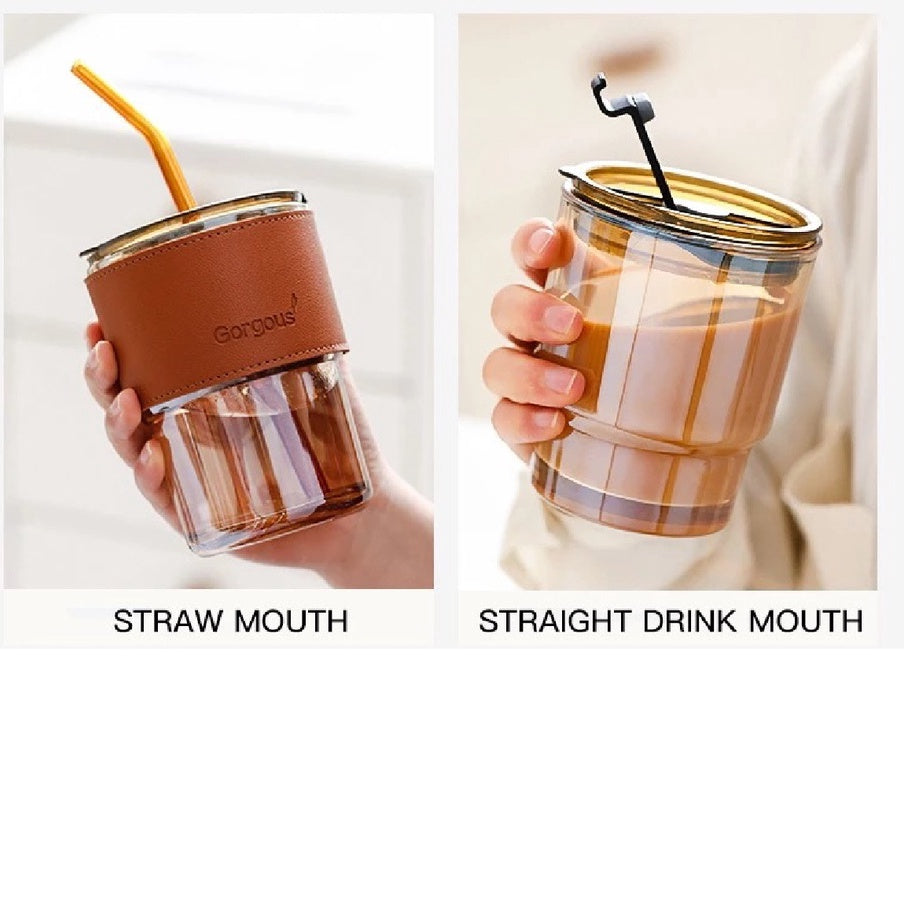 (Ready Stock)Coffee Espresso Tea Travel Sports Mug Tumbler 420ml 450ml Transparent Glass With Lid Multi Color