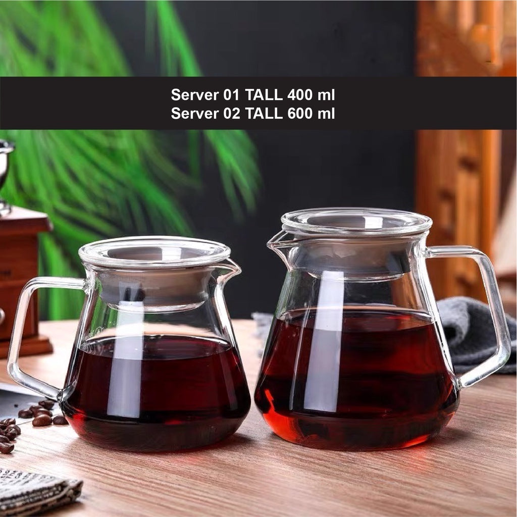 (Ready Stock)Coffee Hand Drip Glass Server High Borosilicate 350ml 400ml 600ml with Lid