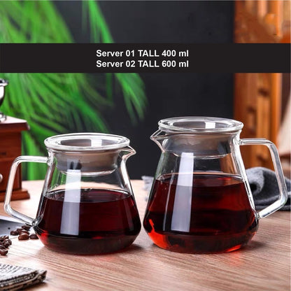 (Ready Stock)Coffee Hand Drip Glass Server High Borosilicate 350ml 400ml 600ml with Lid