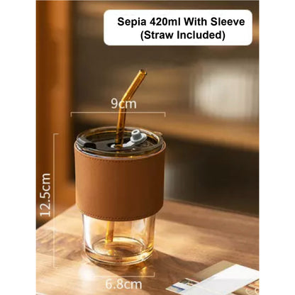 (Ready Stock)Coffee Espresso Tea Travel Sports Mug Tumbler 420ml 450ml Transparent Glass With Lid Multi Color