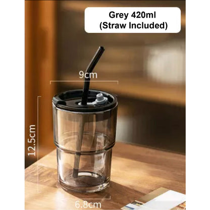 (Ready Stock)Coffee Espresso Tea Travel Sports Mug Tumbler 420ml 450ml Transparent Glass With Lid Multi Color