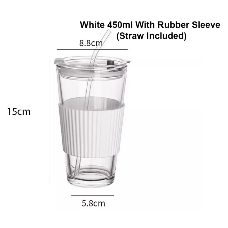 (Ready Stock)Coffee Espresso Tea Travel Sports Mug Tumbler 420ml 450ml Transparent Glass With Lid Multi Color