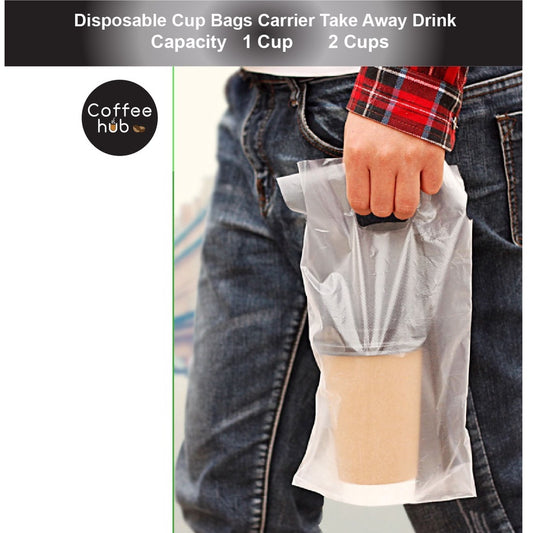 (READY STOCK)Paper Cup Plastic Bag Thickened Disposable Take Away Packaging Bag Milk Tea Beverage 100pcs