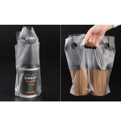 (READY STOCK)Paper Cup Plastic Bag Thickened Disposable Take Away Packaging Bag Milk Tea Beverage 100pcs