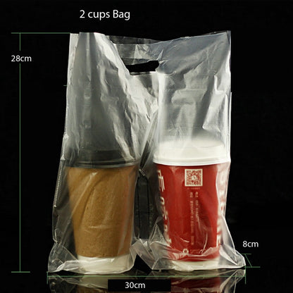 (READY STOCK)Paper Cup Plastic Bag Thickened Disposable Take Away Packaging Bag Milk Tea Beverage 100pcs