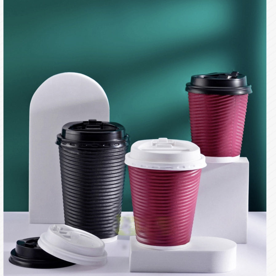 (READY STOCK)Ripple-Wall Take Away Paper Cup/Paper Hot Cup With Lid /Cawan Kertas Dengan Penutup 8oz 14oz