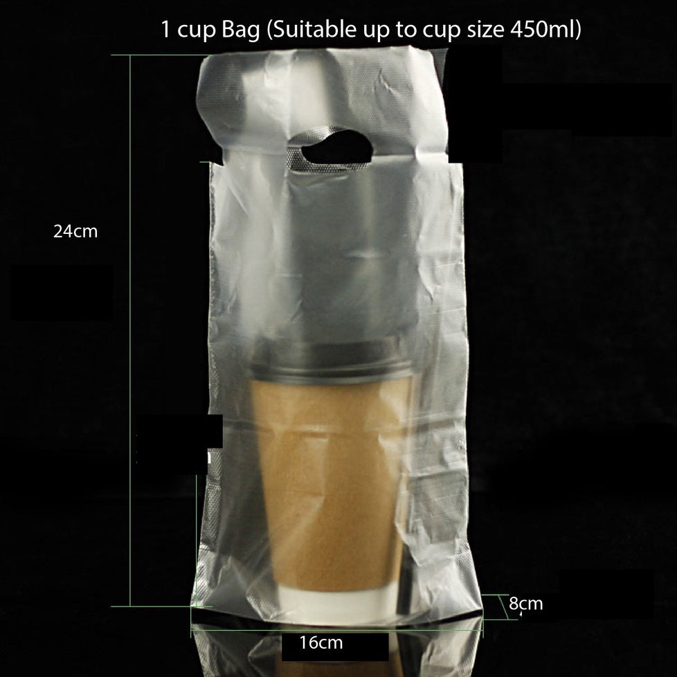 (READY STOCK)Paper Cup Plastic Bag Thickened Disposable Take Away Packaging Bag Milk Tea Beverage 100pcs