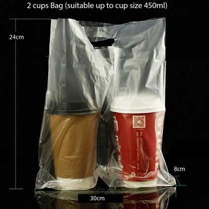 (READY STOCK)Paper Cup Plastic Bag Thickened Disposable Take Away Packaging Bag Milk Tea Beverage 100pcs