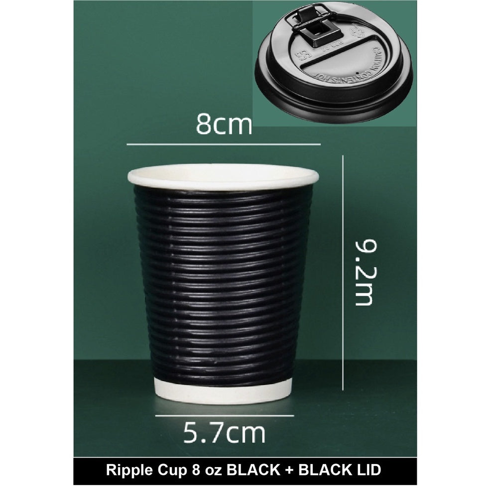 (READY STOCK)Ripple-Wall Take Away Paper Cup/Paper Hot Cup With Lid /Cawan Kertas Dengan Penutup 8oz 14oz