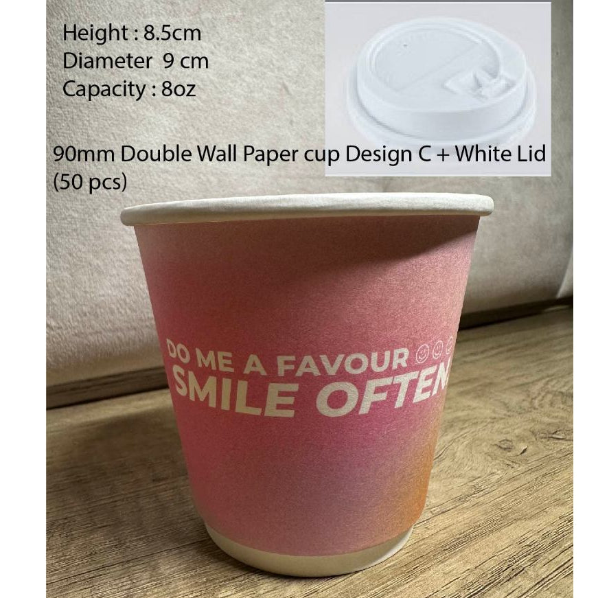 (Ready Stock)Coffee Tea Paper Cup High End Double Wall Heat Insulation Disposable With Lid 8oz(±50pcs/bag))