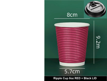 (READY STOCK)Ripple-Wall Take Away Paper Cup/Paper Hot Cup With Lid /Cawan Kertas Dengan Penutup 8oz 14oz