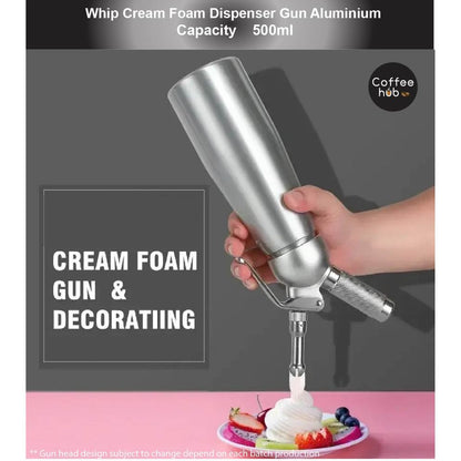 (Ready Stock)Whip Cream Gun Piping Aluminium Dispenser Squeeze Gun Dessert Coffee Cake Bake Tools 500ml