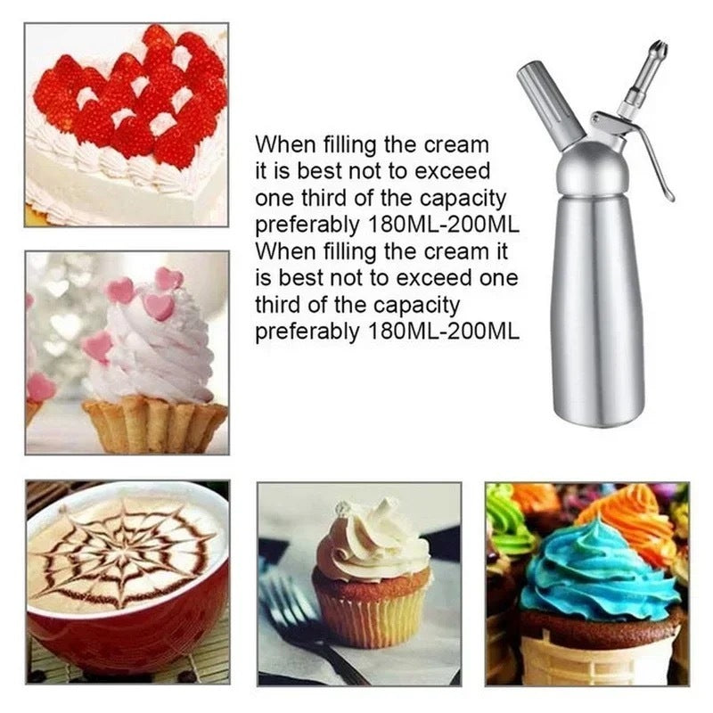 (Ready Stock)Whip Cream Gun Piping Aluminium Dispenser Squeeze Gun Dessert Coffee Cake Bake Tools 500ml