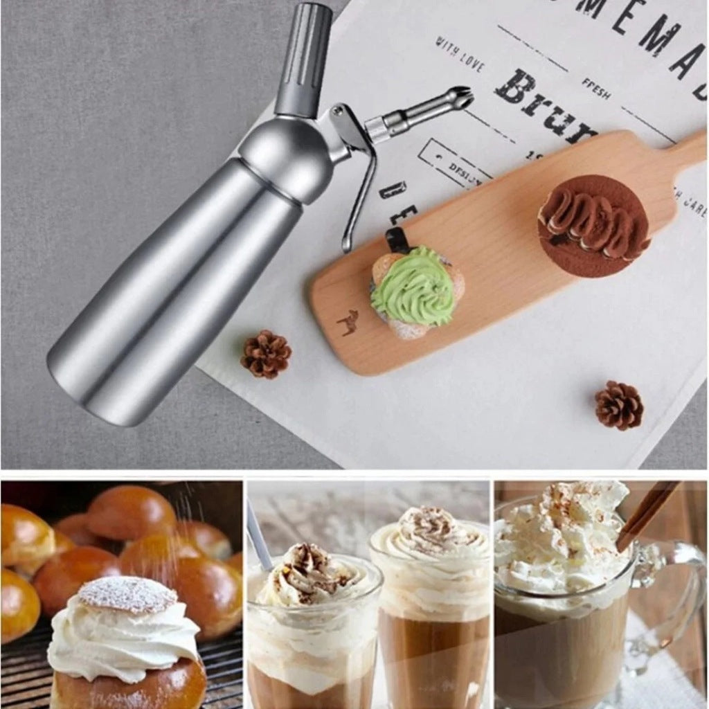 (Ready Stock)Whip Cream Gun Piping Aluminium Dispenser Squeeze Gun Dessert Coffee Cake Bake Tools 500ml