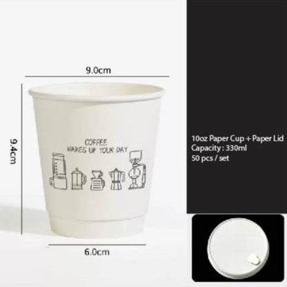 (Ready Stock)Coffee Paper Cup High End Double Wall Heat Insulation Disposable With Lid 8oz Random Design(±50pcs/bag))