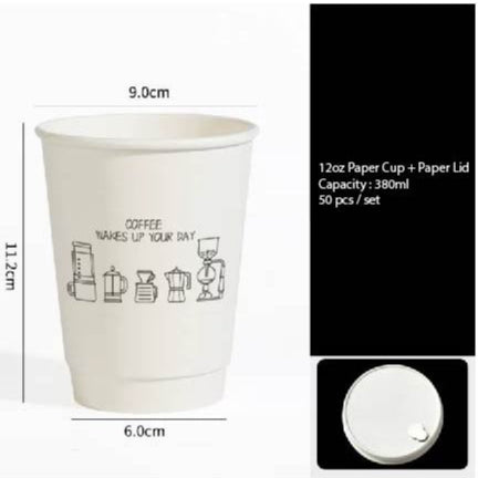 (Ready Stock)Coffee Paper Cup High End Double Wall Heat Insulation Disposable With Lid 8oz Random Design(±50pcs/bag))